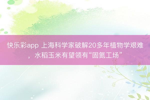 快乐彩app 上海科学家破解20多年植物学艰难，水稻玉米有望