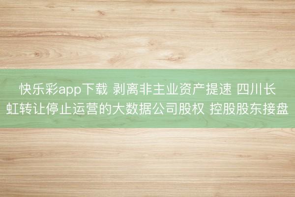 快乐彩app下载 剥离非主业资产提速 四川长虹转让停止运营的大数据公司股权 控股股东接盘