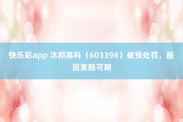 快乐彩app 沐邦高科（603398）被预处罚，股民索赔可期