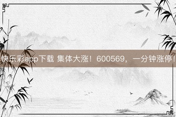 快乐彩app下载 集体大涨！600569，一分钟涨停！