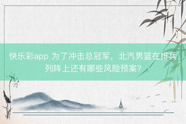 快乐彩app 为了冲击总冠军，北汽男篮在排兵列阵上还有哪些风
