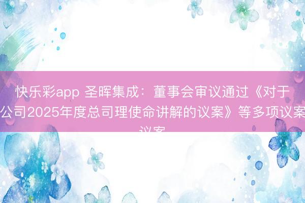 快乐彩app 圣晖集成：董事会审议通过《对于公司2025年度