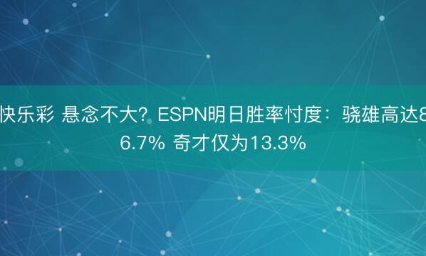 快乐彩 悬念不大？ESPN明日胜率忖度：骁雄高达86.7% 