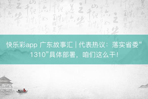 快乐彩app 广东故事汇 | 代表热议：落实省委“1310”