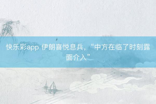 快乐彩app 伊朗喜悦息兵,“中方在临了时刻露面介入”