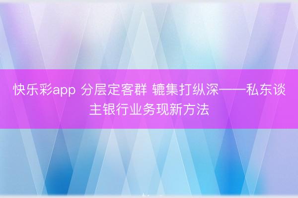 快乐彩app 分层定客群 辘集打纵深——私东谈主银行业务现新方法