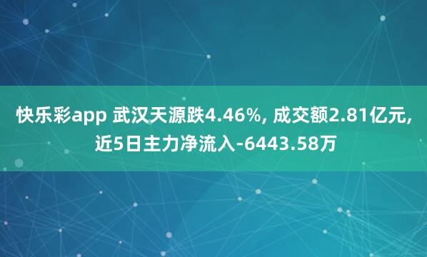 快乐彩app 武汉天源跌4.46%， 成交额2.81亿元， 近5日主力净流入-6443.58万